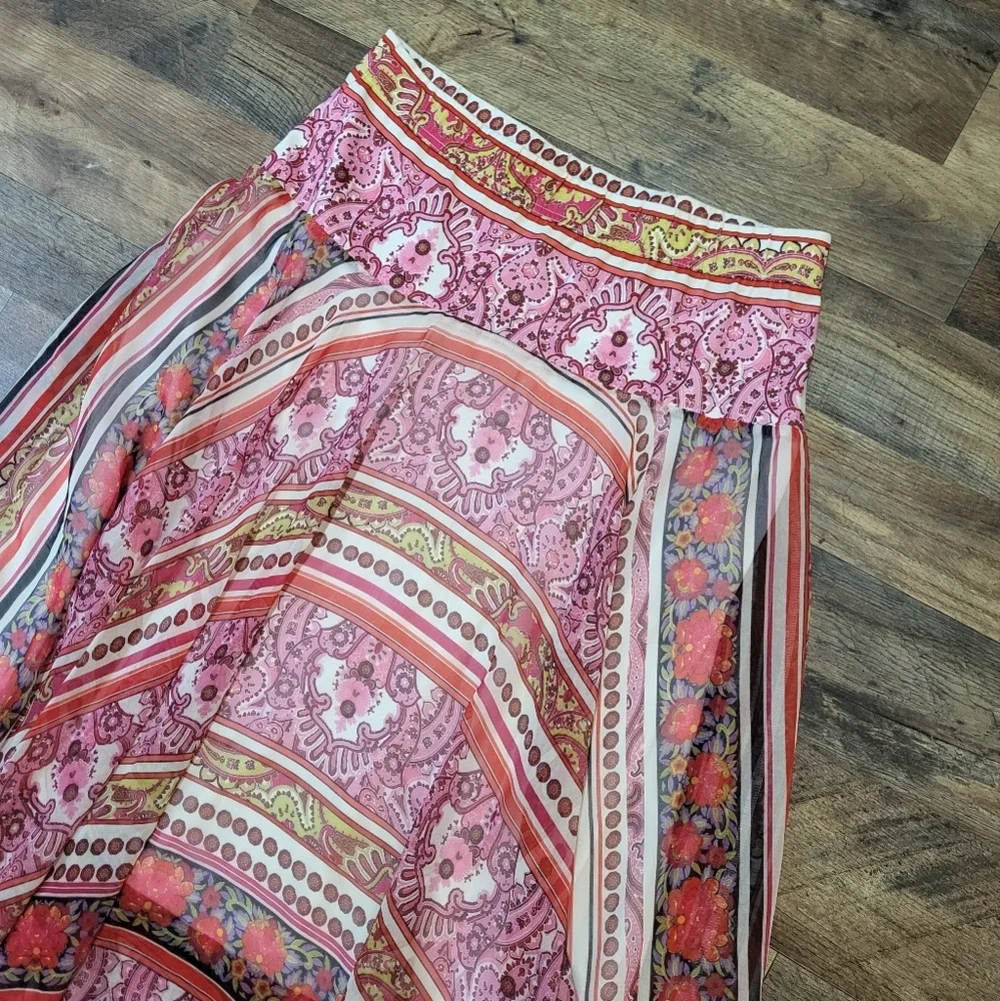 V. Cristina Hot Pink Paisley Sheer Asymmetrical Y2K Style Lined Skirt Size M - Picture 2 of 6